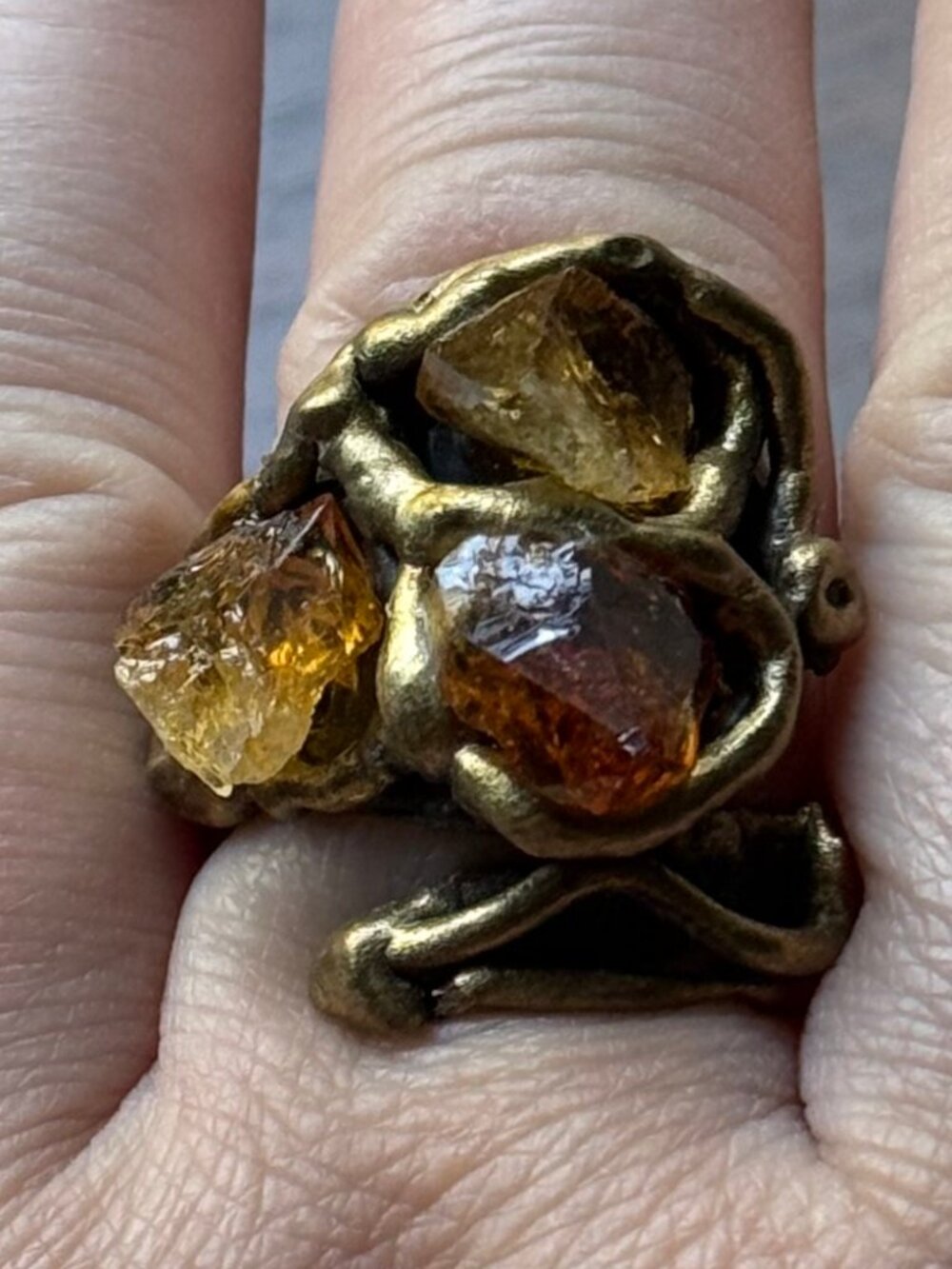 Magical Brutalist Raw Citrine and Brass Artisan Ring - Picture 3 of 7